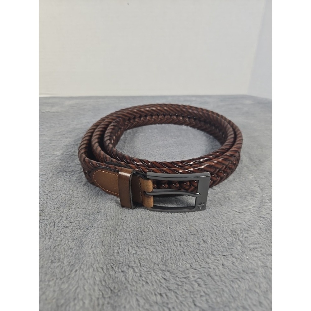 Club Room Mens Braided Leather Belt Brown Woven Gunmetal Buckle Size 42-44
